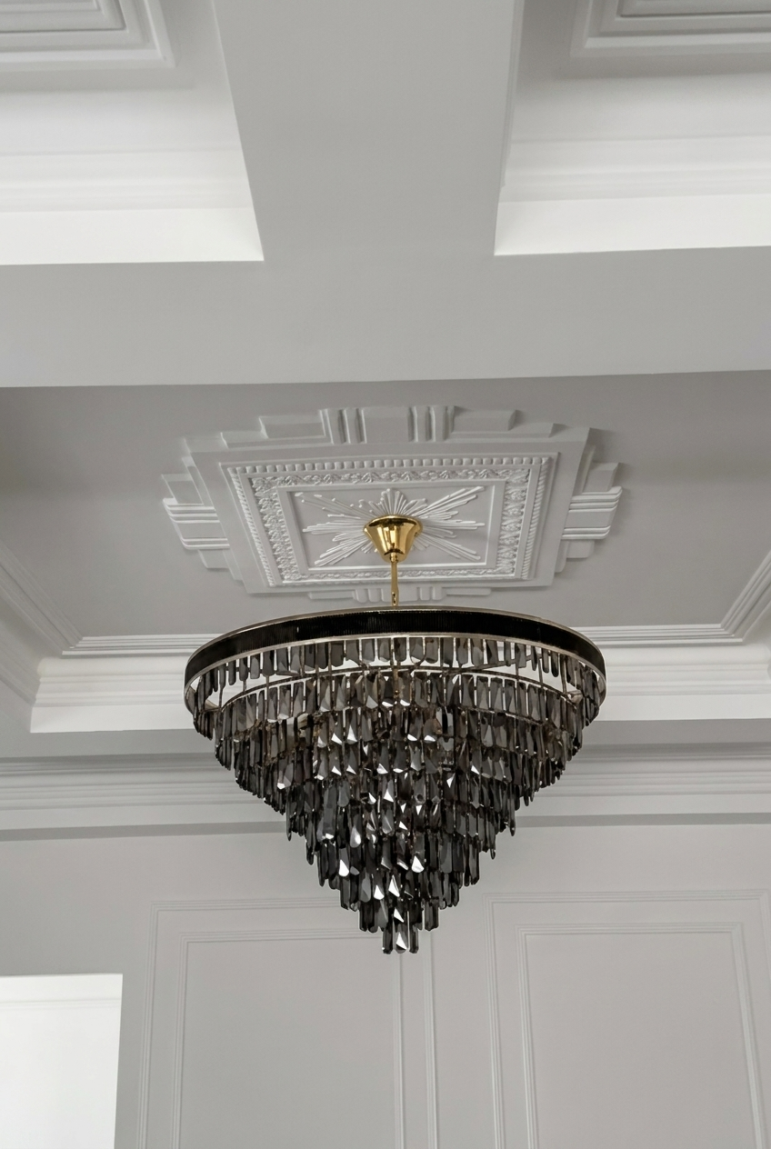Crystal chandelier and ceiling rose install