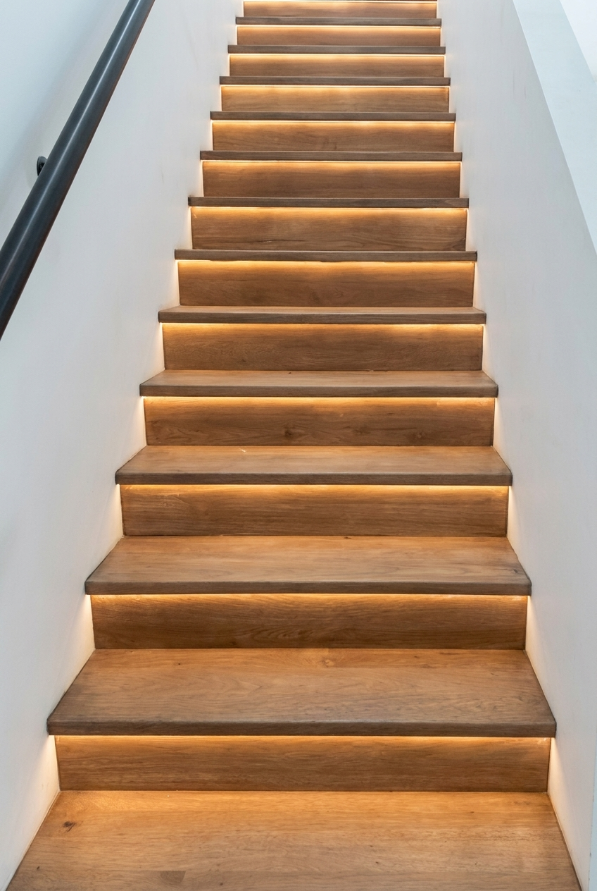 Warm LED strip stair lighting